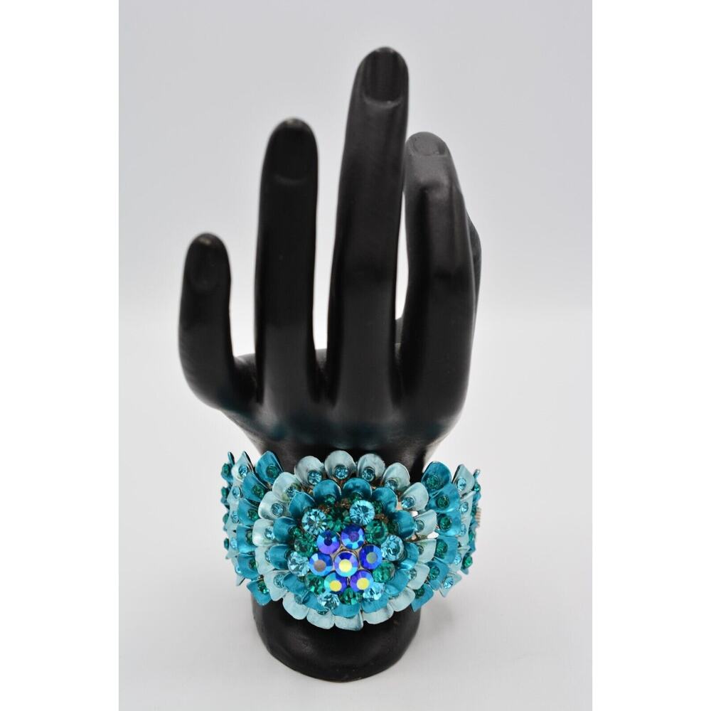 Blue Crystal Statement Bangle Bracelet Silver Spa… - image 6